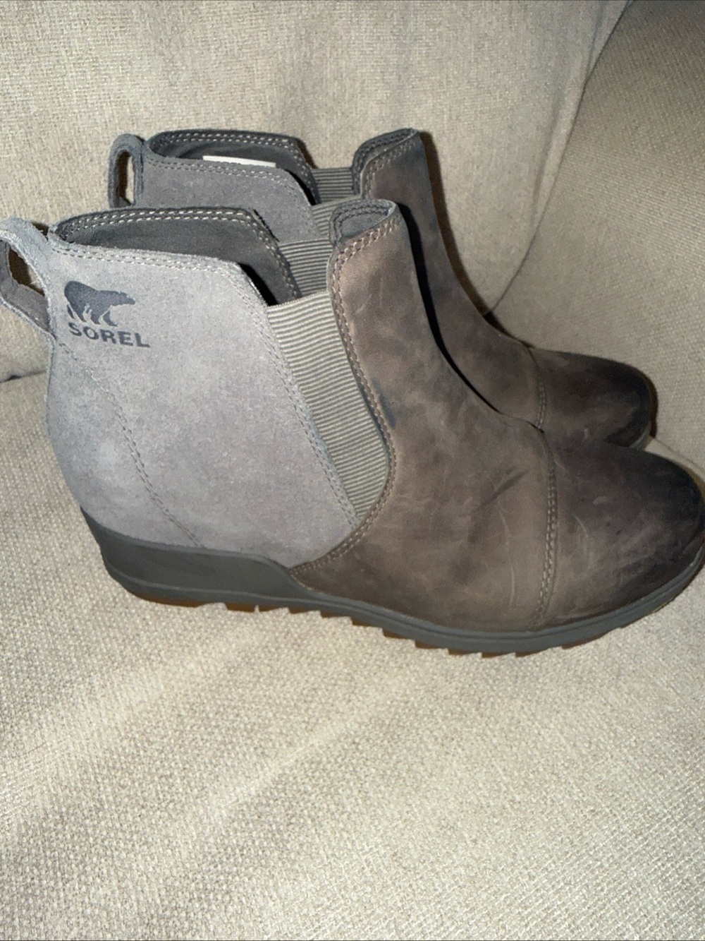 Sorel Women's Evie Bootie Waterproof Gray Suede Leather Wedge Ankle Boot Sz 9